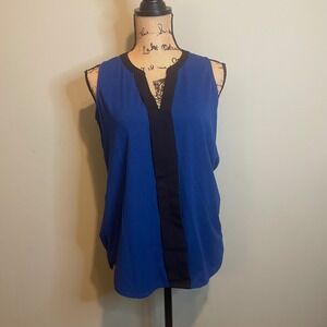 Kenneth Cole Reaction Womens Colorblock Sleeveless Blouse Tunic Top Blue Small